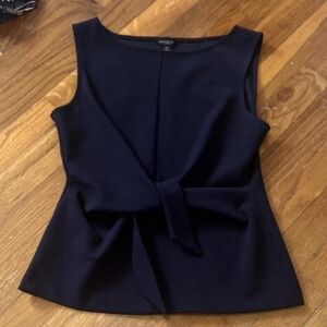 Ann Taylor Navy Sleeveless Bow Accent Blouse Boat Neck Women's Petites XSP